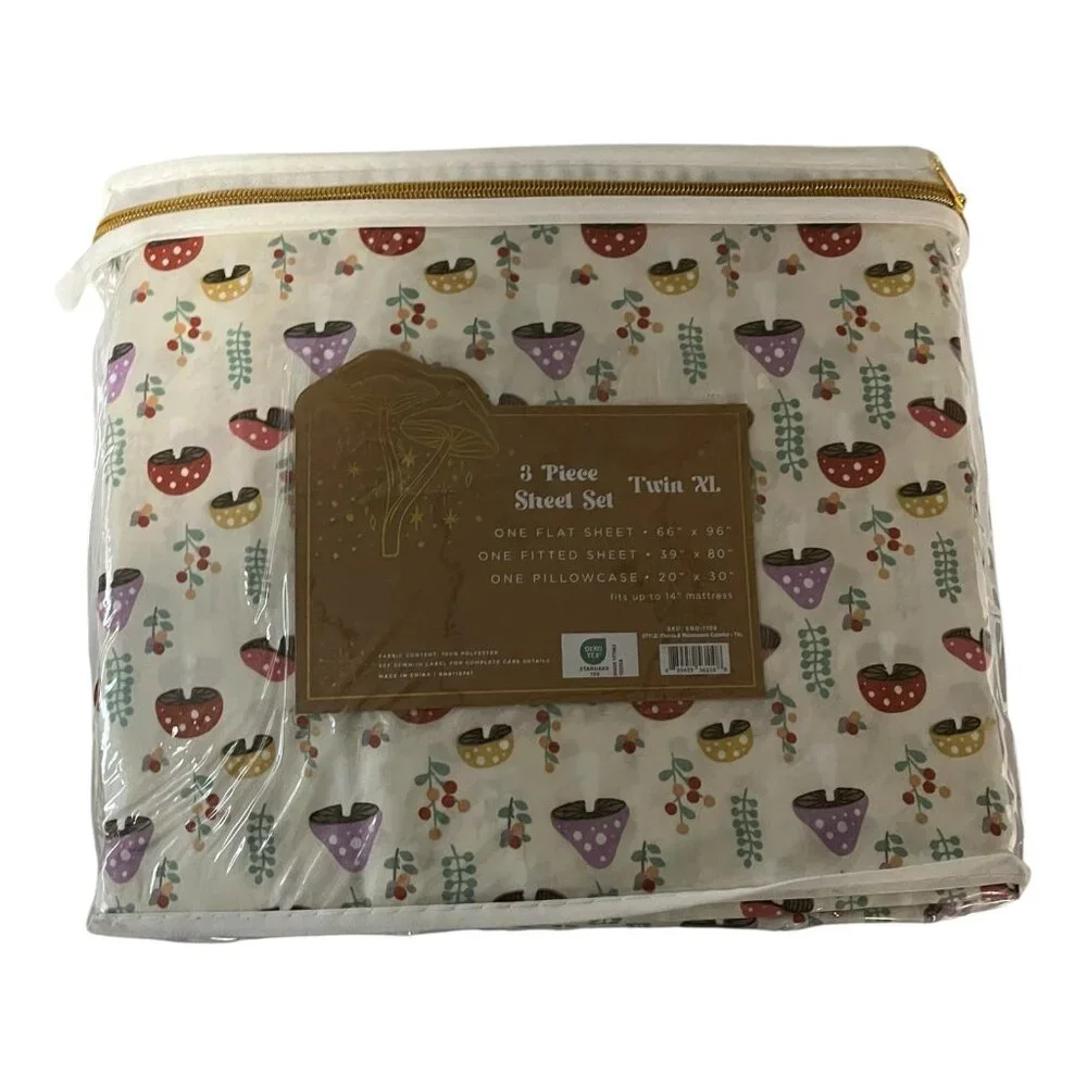 Enchanted Sheet Set Twin XL All‎ Over Colorful Mushroom Print Retro 70s Whimsy